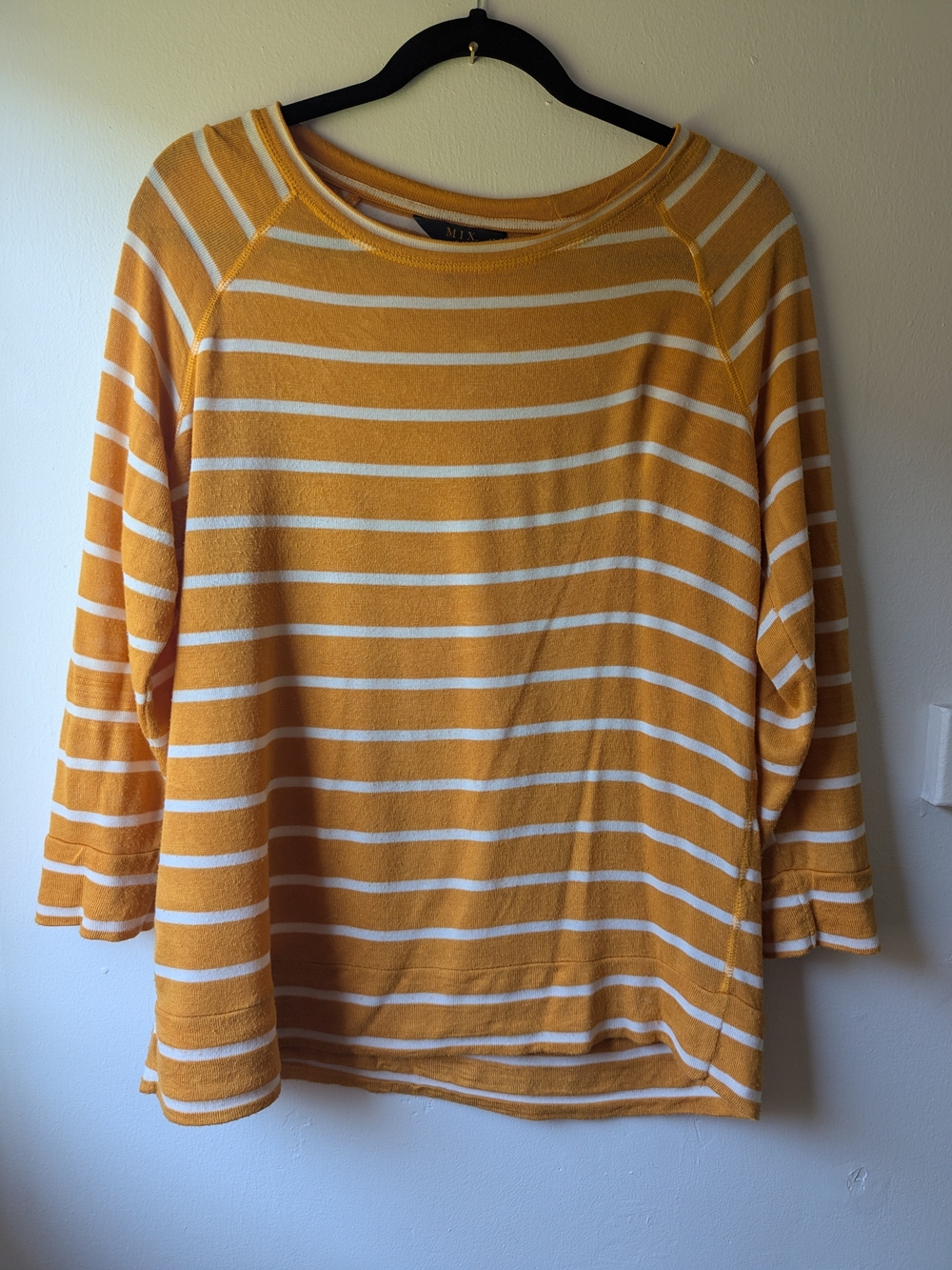 MIX Yellow and White Striped Crewneck Sweater